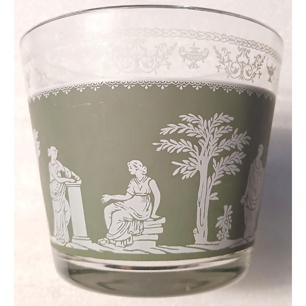 Jasperware-Style Hellenic Green Ice Bucket White Grecian Relief Midcentury